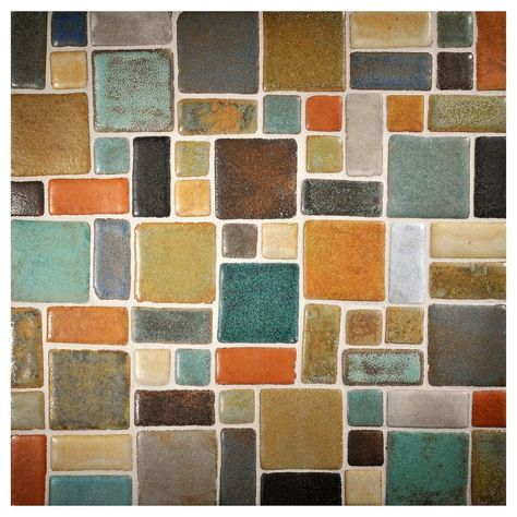 Random Blend Mosaic | Slate, Chalk, Graystone, Brownstone, Sedona, Limestone - Matte, Gloss & Silk Glass | Prodigy Ceramic Mosaic Tile Waterfall Tile, The Prodigy, Ceramic Mosaic, Ceramic Mosaic Tile, Colourful Tile, Matte Gloss, Tile Inspiration, Color Tile, Craftsman Style