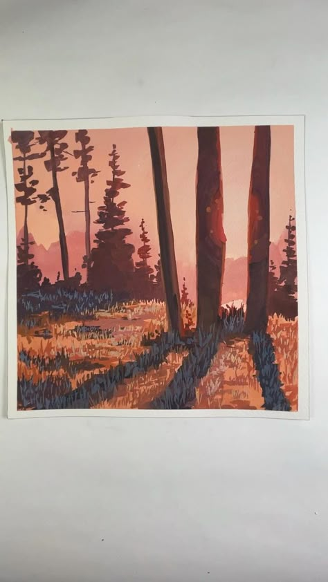 Painting With Trees, Colorful Sunset, Art Process, Fancy Art, Diy Watercolor Painting, Gouache Art, Landscape Art Painting, Paper Designs, Watercolor Paintings Tutorials