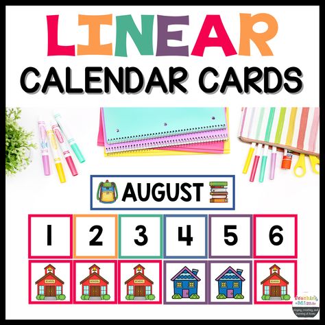 Linear Calendars for Preschool Alphabet Formation Rhymes, Cat Classroom Decor, Pete The Cat Classroom, Linear Calendar, Alphabet Formation, Calendar Preschool, Kindergarten Calendar, Colorful Calendar, Preschool Calendar