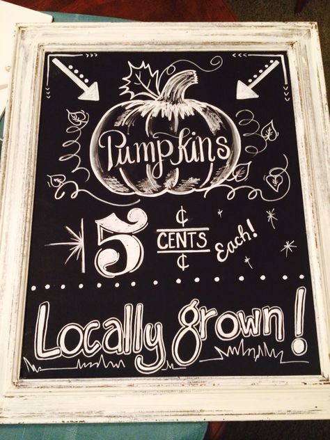 Pumpkin patch chalkboard sign Pumpkin Patch Chalkboard Ideas, Fall Wedding Sign, Signage Ideas, Pumpkin Patch Sign, Chalk Talk, Farm Stuff, Chalkboard Ideas, Chalk It Up, Chalkboard Wall