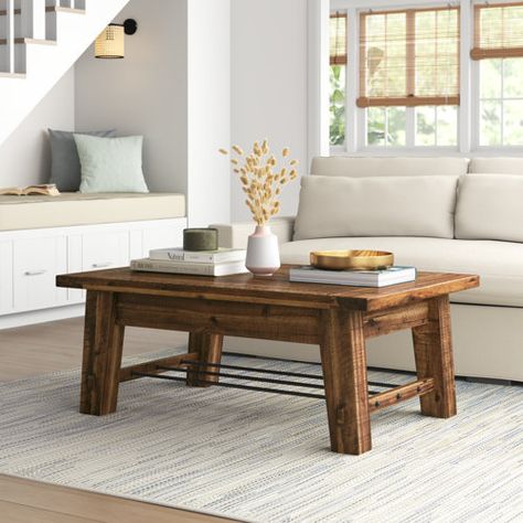 Millwood Pines Solid Wood Rustic Coffee Table - Wayfair Canada Low Wood Coffee Table, Roommate Apartment, Copy Pasta, Natural Wood Coffee Table, Rectangle Coffee Table Wood, Rustic Coffee Table, Table 19, Solid Coffee Table, Coffee Table With Drawers