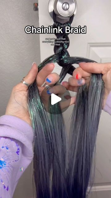 Mohawk Braid With Extensions, Festival Extension Braids, Rave Ponytail Extension, Diy Ponytail Extension, Box Braids With Tinsel, Ninja Hairstyles Women, Braid Your Own Hair Step By Step, Unicorn Braids, Dragon Braid Hairstyles