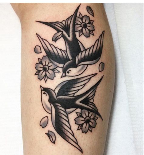 Traditional Tattoo Inspiration, Sparrow Tattoo, Traditional Style Tattoo, Traditional Tattoo Sleeve, Tattoo Traditional, Old School Tattoo Designs, Tatuaje A Color, Up Tattoos, Black Ink Tattoos