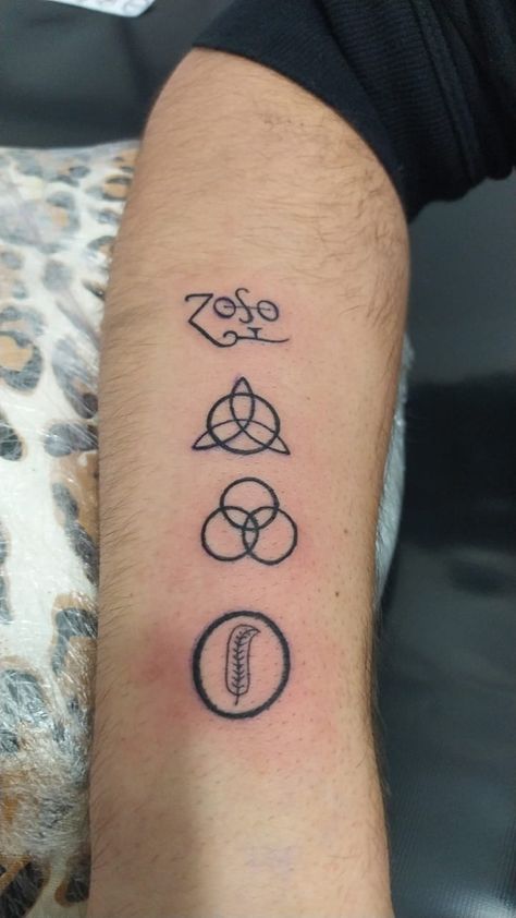 Pink Floyd The Wall Tattoo, The Doors Tattoo, Led Zeppelin Tattoos, Sum Tattoos, Oasis Tattoo, Doors Tattoo, Led Zeppelin Symbols, Led Zeppelin Tattoo, Leg Tats