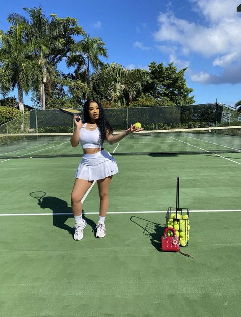 #fanfiction Tennis Court Photoshoot, Country Club Outfit, Tennis Photoshoot, Court Outfit, Pretty Dark Skin, Workout Belt, For Keeps, Volleyball Shorts, Woman Shaving