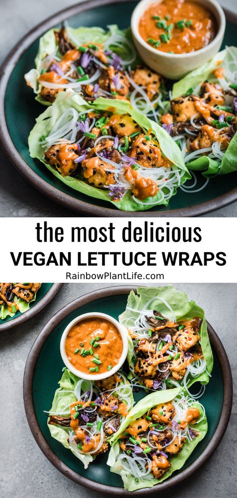 Mushroom Lettuce Wraps, Vegan Lettuce Wraps, Rainbow Plant Life, Spicy Almonds, Sesame Tofu, Medicine Tips, Lettuce Wrap Recipes, Sesame Sauce, Oyster Mushrooms