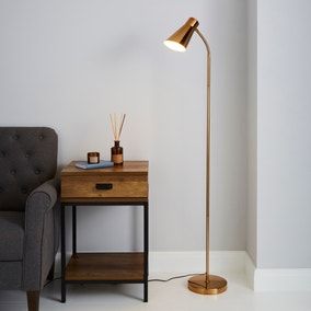 Floor Lamp Gold, Curved Floor Lamp, Antique Brass Floor Lamp, Copper Floor Lamp, Gold Floor, Standing Lamps, Stylish Floor Lamp, Flat Decor, Unique Floor Lamps