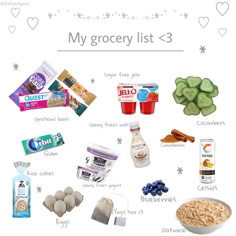 My groceries at the store Food Calories List, Food Calorie Chart, Sugar Free Jello, Healthy Lunch Snacks, Dairy Free Yogurt, Low Cal Recipes, Healthy Food Dishes, Low Calorie Snacks, Healthy Food Motivation