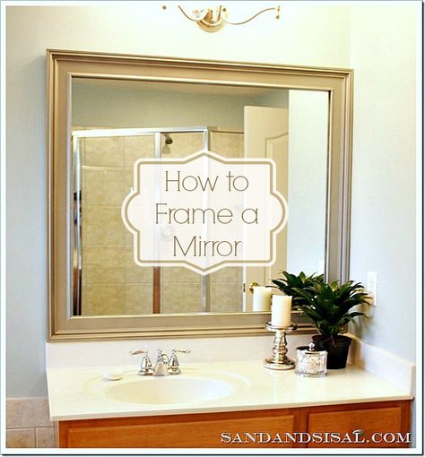 How to Frame a Mirror - DIY Large Mirror Diy, Diy Mirror Frame Bathroom, Frame A Mirror, Plain Bathroom, Mirror Tutorial, Decorating Bathrooms, Frameless Mirrors, Frame Tutorial, Bathroom Mirrors Diy