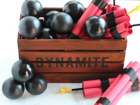 Pirate Dynamite and Cannon Crate Props Tropisk Fest, Pirate Halloween Decorations, Pirate Party Games, Pirate Halloween Party, Pirate Party Decorations, Party Game Ideas, Pirate Themed Birthday Party, Pirate Themed Birthday, Pirate Decor