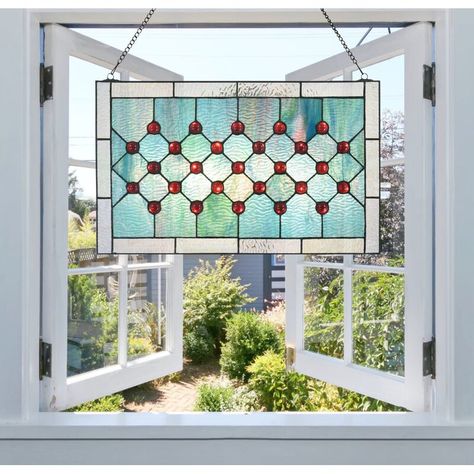 Mercer41 Blue Stained Glass Hanging Window Panel | Wayfair Fine Art Lighting, Hanging Stained Glass, Art Lighting, Stained Glass Window Panel, Tiffany Stained Glass, Stained Glass Decor, Stained Glass Window Hanging, Stained Glass Panel, Stained Glass Designs