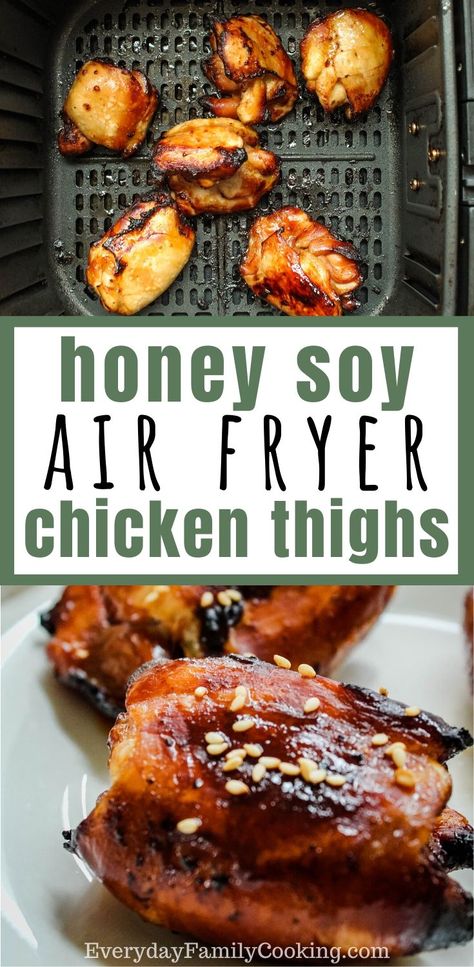 And easy and delicious air fryer chicken thighs boneless and skinless recipe. Chicken thighs are marinated in honey soy sauce for a sweet and tasty weeknight dinner recipe. #airfryer #airfryerdinnerrecipes Air Fryer Drumsticks, Honey Soy Chicken Drumsticks, Honey Soy Chicken Thighs, Air Fryer Recipes Chicken Thighs, Honey Soy Chicken, Air Fryer Chicken Thighs, Soy Chicken, Honey And Soy Sauce, Chicken Thigh Recipes Oven