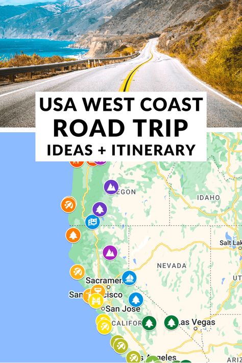 Planning a trip to the west coast and want to do an epic road trip journey? Check out this west coast road trip itinerary to help you plan your trip. West Usa Road Trip, 10 Day Road Trip Out West, West Coast Usa Road Trip, West Coast Family Vacation, West Coast Itinerary, Usa West Coast Road Trip, Pacific Coast Highway Road Trip Itinerary, Road Trip West Coast, Usa Road Trip Map