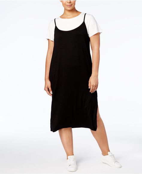 Calvin Klein Plus Size T-Shirt Slip Dress afflink Plus Size Dresses Australia, Little Black Lace Dress, Slip Dress Outfit, Calvin Klein Black Dress, Womens Wrap Dress, Pattern Dress Women, Style Inspiration Casual, Plus Size T Shirt, Clothing Plus Size