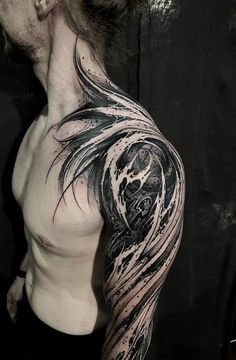 Ember Tattoo, White Tattoo On Dark Skin, Vampire Squid, Tattoos 2024, Skin Studio, Stomach Tattoo, Organic Tattoo, Blackout Tattoo, Cool Arm Tattoos