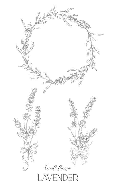 Premium Vector | Lavender Line Drawing Black and white Floral Frames Floral Line Art Fine Line Lavender Lavender Flower Tattoo Black And White, Lavender Plant Tattoo Black And White, Lavender Line Drawing, Fine Line Lavender, Lavender Illustration, Drawing Black And White, Lavender Tattoo, Floral Line Art, Floral Frames