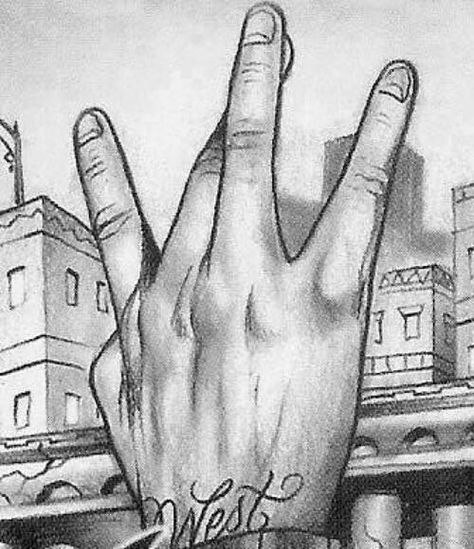 West Coast West Side Hand Sign, Hand Sign Tattoo, Westside Tattoo, West Coast Tattoo, Tupac Tattoo, Gangster Drawings, Chicano Love, Gang Signs, Chicano Lettering