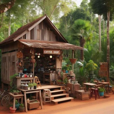 Cafe Design Ideas, Mountain Cafe, Wood Cafe, Mini Cafe, Bahay Kubo, Bloodborne Art, Coffee Store, Coffee Carts, Garden Cafe