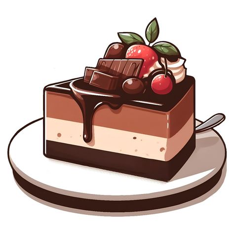 Cake Cartoon Aesthetic, Chocolate Cake Drawing, Chocolate Cake Illustration, Drawing Dessert, Photo Kawaii, Dessert Drawing, Desserts Drawing, Cake Vector, Cake Drawing