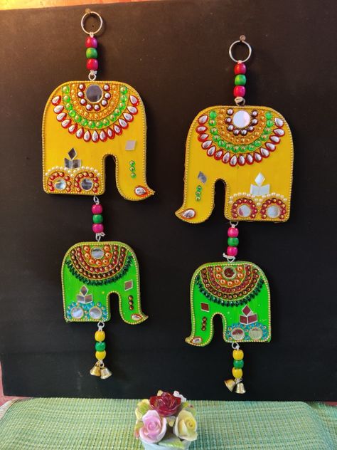 Handmade Door Hangings, Diwali Door Hangings, Mdf Cutouts Diy Crafts, Diwali Wall Hangings, Diwali Hangings, Lipin Art, Decorative Hangings, Elephant Video, Diwali Craft For Children