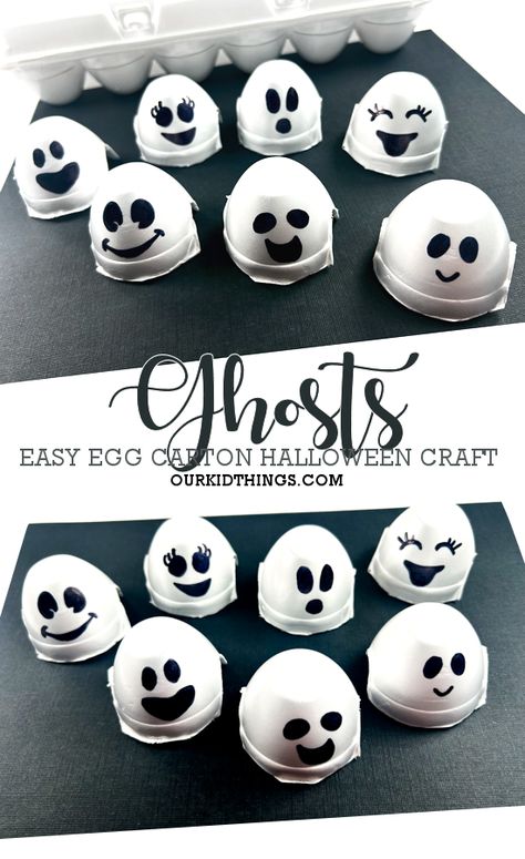 Egg Carton Ghost Craft - Our Kid Things Ghost Eggs, Halloween Ghost Craft, Halloween Eggs, Haunted House Craft, Ghost Craft, Ghost Crafts, Craft Halloween, Making Faces, Fun Games For Kids