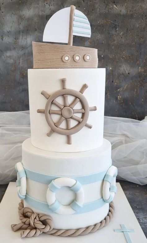 Boat First Birthday Party, Sailboat Birthday Party, Lake Baby Shower Theme, Sailboat Baby Shower Theme, Nautical Baby Shower Ideas, Nautical Birthday Cakes, Sailor Cake, Nautical Baby Shower Cake, Ocean Baby Shower Theme