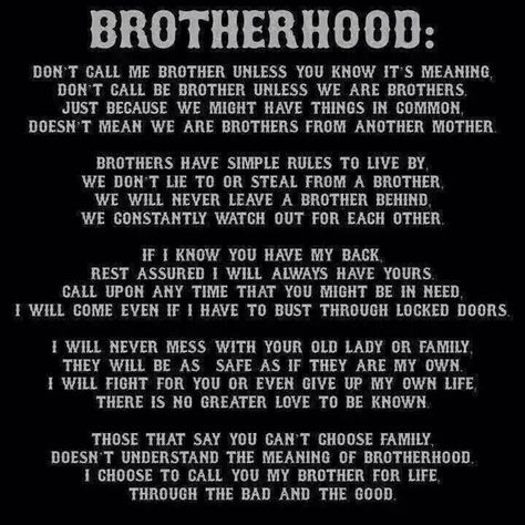 The real truth about brotherhood in the MC world Brotherhood Quotes, Mafia Romance, Family Ring, Close Family, Biker Quotes, Motorcycle Quotes, Biker Gang, Brother Quotes, Motor Cycle