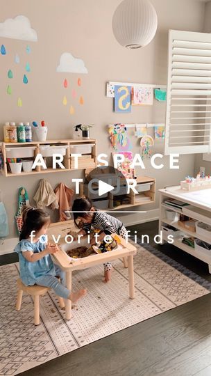 77K views · 3.6K reactions | 🎨 ART SPACE TOUR - sharing a beloved corner in our home! Comment LINK and I’ll send you a list of our art favorites 🙌🏻 

We converted a nook in our kitchen into a creative space for art and sensory play. Everything is intentionally accessible with less used crafting supplies kept in a separate art cart that we can pull out from a closet since our toddler can’t handle free access to pom poms and googly eyes yet 😅 

They have free reign here but are expected to tidy up including wiping down surfaces each day. Our philosophy is to encourage making mini messes but discourage big ones - i.e. put one thing back before getting something else out. It’s worked really well and has kept this area fun and manageable.
.
.
.
.
.
.
#toddlerplay #artforkids #kidactivities Nursery Art Area Ideas, Toddler Self Care Station, Kids Art Corner, Bristol Houses, Free Reign, Toddler Education, Homeschool Room, Art Area, Art Cart