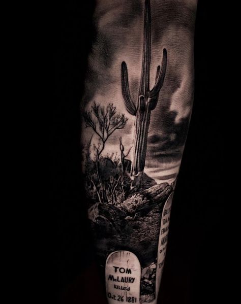 Cowboy Tattoos Sleeve, Texas Desert Tattoo, Western Theme Leg Sleeve, Wester Sleeve Tattoo, Western Tattoo For Men, Dark Western Tattoo Ideas, Cowboys Tattoo, Outlaw Tattoo For Women, Arizona Tattoo Ideas Men