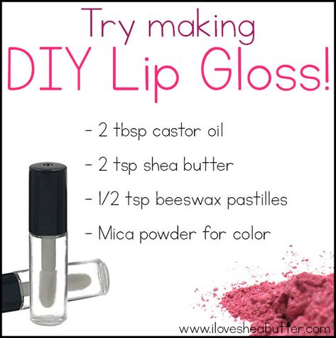 Make your own DIY shea butter lip gloss at home! You need mica powder for a beautiful natural color Lip Gloss At Home, Lip Gloss Diy Recipes, Diy Shea Butter, Diy Natural Makeup, Butter Lip Gloss, Lip Gloss Recipe, Business Makeup, Gloss Diy, Diy Lip Balm Recipes