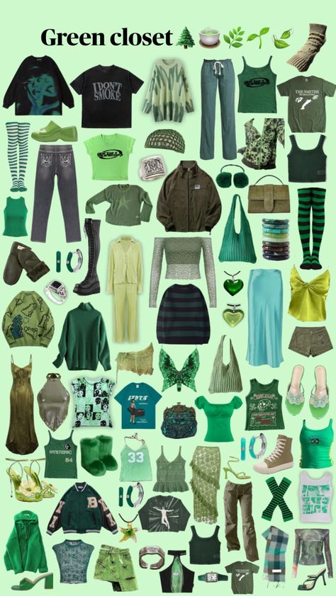 Green Y2k Outfit, Green Closet, 2000s Y2k Aesthetic, Aesthetic Y2k Outfits, 2000s Outfit, Green Y2k, Closet Aesthetic, Y2k Outfit Ideas, Aesthetic Y2k