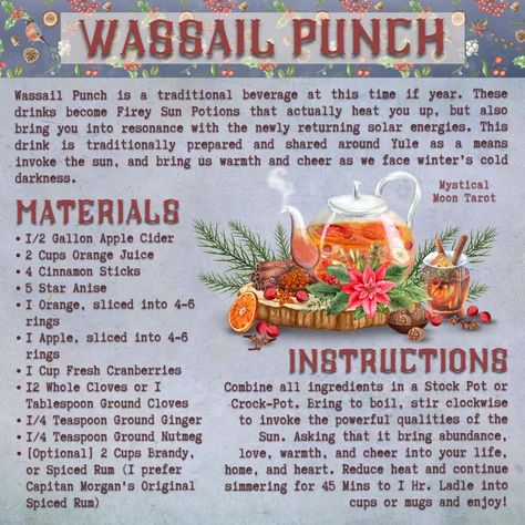 Wassail Punch, Celtic Food, Yule Traditions, Yule Crafts, Yule Celebration, Winter Solstice Celebration, Kitchen Witch Recipes, Happy Winter Solstice, Solstice Celebration