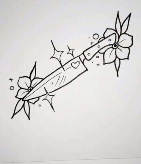 Knife Tattoo Aesthetic, Simple Knife Tattoo Outline, Cute Knife Tattoo Women, Spooky Knife Tattoos, Knife Tattoo Drawing, Beauty Is A Knife Tattoo, Kawaii Knife Drawing, Easy Knife Tattoo, Knife Tattoos Women