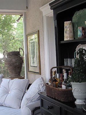 At Home in the Country: Nell Hill's Open House ~ Part One Mary Carol Garrity, Dining Room Table Settings, Nell Hills, Home In The Country, Home Bar Setup, Summer Dreaming, Bar Setup, Cabinet Display, Bar Scene