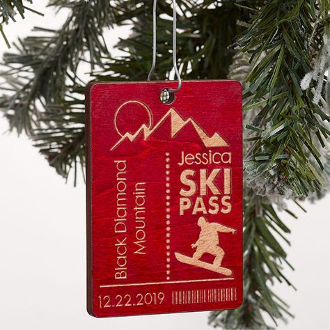 Ski Christmas Decor, Ski Wedding, Ski Party, Apres Ski Party, Ski Hill, Ski Pass, Red Stain, Custom Christmas Ornaments, Red Wood