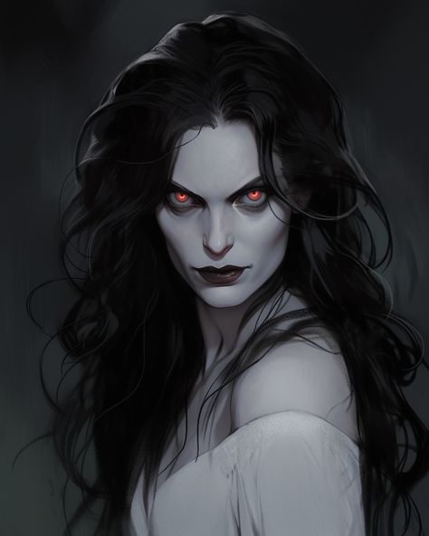 Vampire Art Fantasy Dark, Female Monster Art Horror, Vampire Art Female Gothic, Dnd Vampire Art, Vampire Lady Art, Dhampir Female, Gothic Vampire Women, Vampire Female Art, Dark Vampire Art