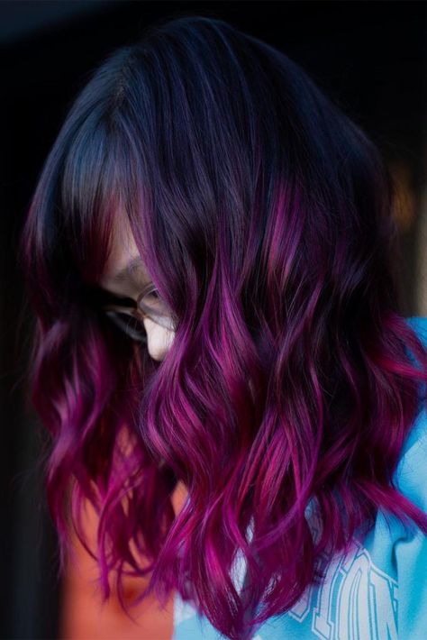 Inspiring Shades of Purple Ombre Hair ★ Purple Ombre Hair Color, Magenta Ombre Hair, Purple Hair Color Ombre, Magenta Hair Colors, Exotic Hair Color, Maroon Hair, Magenta Hair, Purple Ombre Hair, Red Hair Inspo