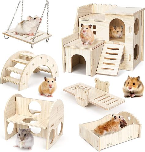 Bomoya Pack of 6 DIY Hamster Toys Made of Wood, Hamster House Made of Wood Hamster Hiding House Hamster Chew Toy Accessories for Hamsters Guinea Pigs Chinchillas Gerbils Dwarf Hamsters Diy Hamster House, Kandang Hamster, Diy Hamster Toys, Hamster Diy Cage, Gerbil Toys, Large Hamster Cages, Hamster Accessories, Hamster Diy, Hamster Life