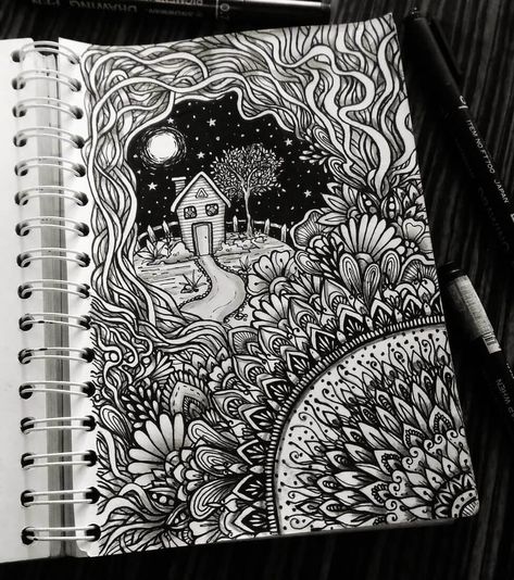 Pen Art Work Drawings, Zentangle Drawings Beautiful, Zentangle Drawings Ideas, Art Sketchesbook, Unique Zentangle Drawings, Intricate Doodles, Mandala Art Ideas, Line Art Work, Intricate Drawings