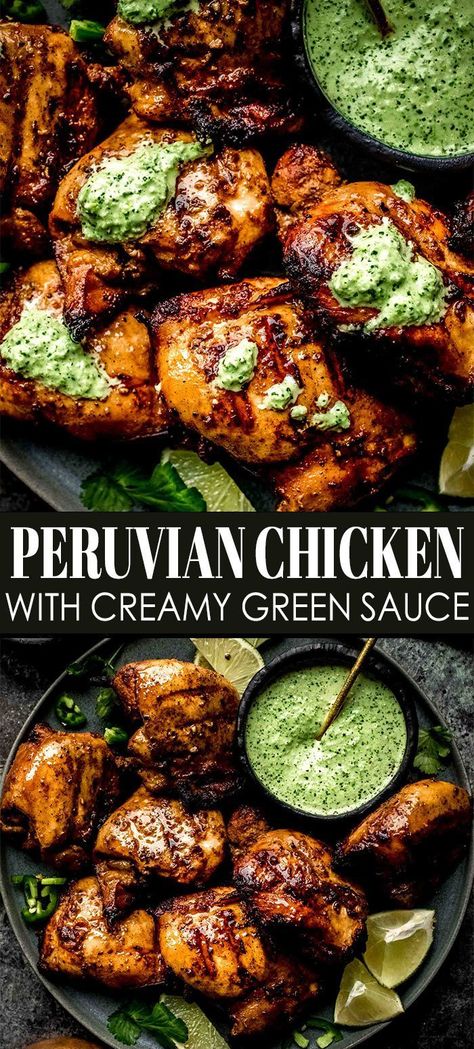 Creamy Green Sauce, Peruvian Chicken Recipe, Peruvian Chicken, Resep Salad, Dinner Recipes For Family, Peruvian Recipes, Green Sauce, Think Food, Health Dinner Recipes