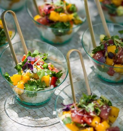 Wedding Hors D'oeuvres, Salad Presentation, Appetizer Buffet, Brunch Event, Catering Design, Wedding Appetizers, Poke Bowls, Concession Food, Catering Ideas