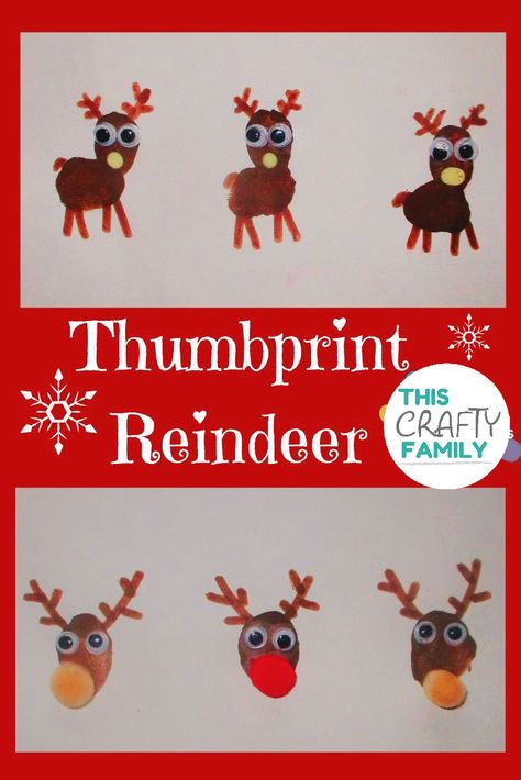 this adorable thumb print reindeer craft looks fan on any handmade christmas card, handmade gift tags or homemade baubles! cute fingerprint christmas craft for kids. Handmade Christmas Cards For Kids, Thumbprint Reindeer, Santa Crafts For Kids, Reindeer Craft For Kids, Latest Craft Ideas, Christmas Tree Crafts For Kids, Christmas Crafts For Preschoolers, Tree Crafts For Kids, Christmas Crafts For Children