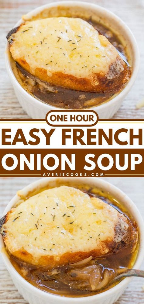 This easy French onion soup recipe is ready in one hour. The broth has rich flavor, the onions are perfectly caramelized, and that cheese is heavenly. Easy French Onion Soup Recipe, Easy French Onion Soup, Healthiest Recipes, Martin French, Best French Onion Soup, Onion Soup Recipe, Viral Recipes, French Onion Soup Recipe, Onion Soup Recipes