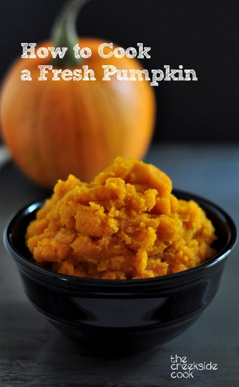 Almost time for Thanksgiving - cook a pumpkin to use for pies, muffins, cakes and cookies.  It's easy!  How to Cook a Fresh Pumpkin - The Creekside Cook Cook Fresh Pumpkin, Cook Pumpkin, Fresh Pumpkin Pie, Pumpkin Eater, Cooking Pumpkin, Fresh Pumpkin, Cakes And Cookies, Pumpkin Dessert, Canning Recipes