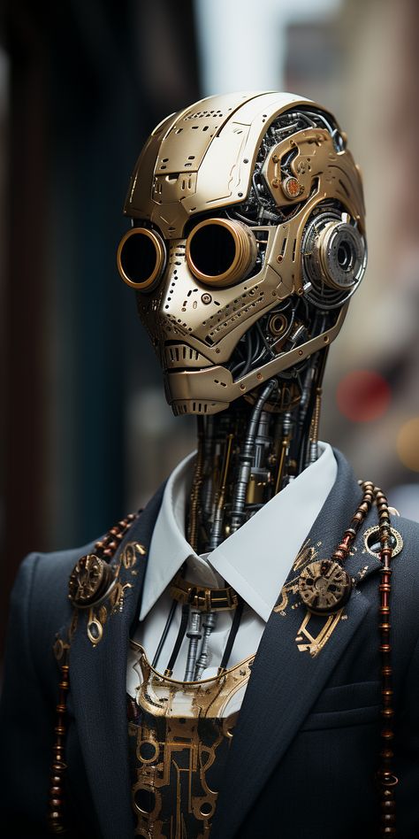 << View more Interesting content HERE << A Man In A Suit, Man In A Suit, Tech Aesthetic, I Robot, Gold Mask, Neo Victorian, Steampunk Clothing, Yoga Videos, Steam Punk