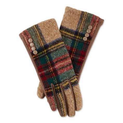 Daphanie Plaid Gloves - Khaki | Faire.com Green Gloves, Womens Khakis, Build A Snowman, Tickled Pink, Decorative Buttons, Wren, Mitten Gloves, Winter Glove, Apparel Accessories