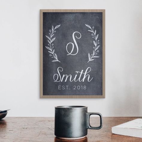 Personalized Family Name Sign Established Sign Printable | Etsy Farmhouse Chalkboard Ideas, Family Chalkboard Ideas, Chalkboard Family Sign, Name Sign With Flowers, Chalkboard Stencils, Chalkboard Flowers, Chalkboard Wall Bedroom, Fall Chalkboard, Chalkboard Wall Art