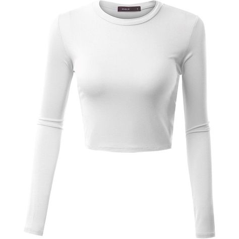 Doublju Womens Long Sleeve Round Neck Basic Casual Comfy Crop Top (110 ZAR) ❤ liked on Polyvore featuring tops, white long sleeve top, white crop top, long sleeve crop top, long sleeve tops and round neck crop top White Top Png, Tight White Long Sleeve, White Full Sleeve Top, White Long Sleeve Shirt Outfit, London Clothes, Long Sleeve Shirt Outfits, Blusas Crop Top, Long Sleeve White Shirt, White Long Sleeve Crop Top