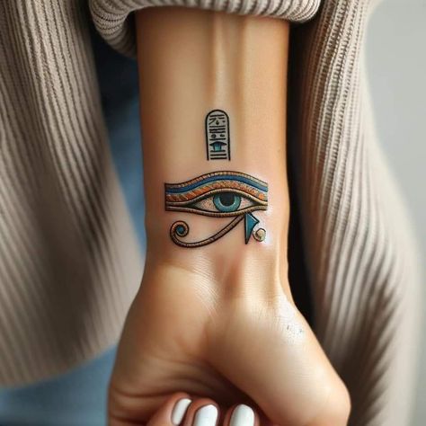 Cool Egyptian Tattoos, Egyptian Evil Eye Tattoo, Egyptian Ankh Tattoo Design, Egypt Tattoo For Women, Eye Of Rah Tattoo, Ancestor Tattoo, Villain Tattoo Ideas, Annunaki Tattoo, Spiritual Awakening Tattoo For Women