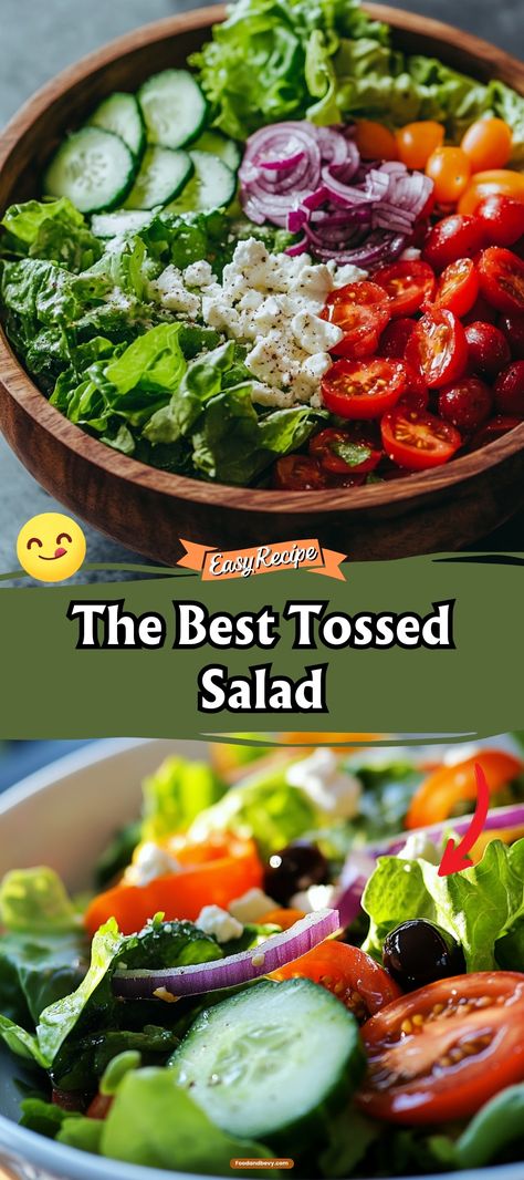 Discover the joy of simplicity with The Best Tossed Salad. This recipe features a vibrant mix of fresh lettuce, ripe tomatoes, cucumbers, and your choice of crunchy toppings, all tossed with your favorite dressing. It’s a versatile dish that can be customized to suit any palate, perfect for a healthy lunch or as a side at dinner. #TossedSalad #HealthyEating #SaladRecipes Healthy Tossed Salad Recipes, Mixed Veggie Salad, Salad To Bring To A Party, Fresh Salads Recipes, Easy Fresh Salad Recipes, Appetizer Salad Recipes, Salad Recipes Lettuce, Tossed Salad Recipes, Spring Mix Salad Recipes